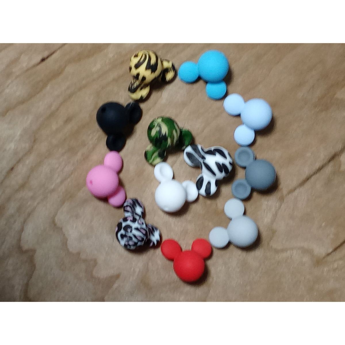 Colorful Cheetah Leopard Mickey Ears Mickey Head 15 Mm Loose Sensory Beads  Silicone Focal Bead Disney Beads Animal Print 