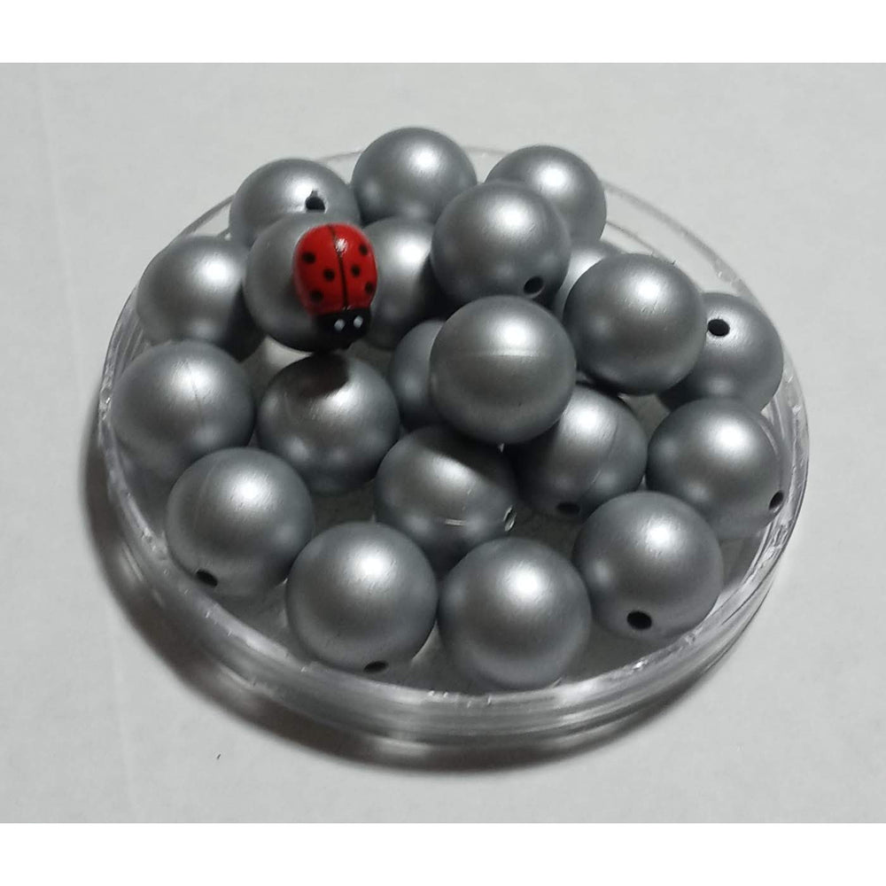 Metallic Silver Silicone Beads 15mm