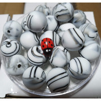 129- Black & White Marble  Silicone Beads